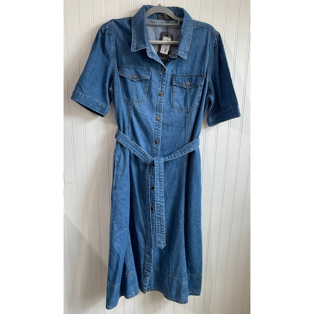Country Denim Kaily Denim Midi Dress Womens 16 Button Up Belted Western Cotton